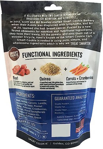 Smart Cookie Barkery Endurance Beef Grain-Free Dog Treats， 8-oz bag