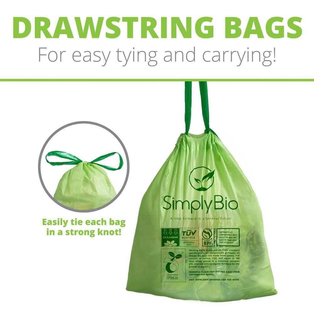 Simply Bio 3 Gal. 1 mil. Compostable Trash Bags with Drawstring Eco-Friendly Heavy-Duty (50-Count) SB-3GAL-D-50PK