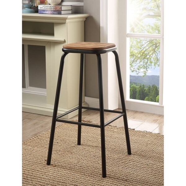 ACME Scarus Bar Stool in Natural and Black， Set of 2