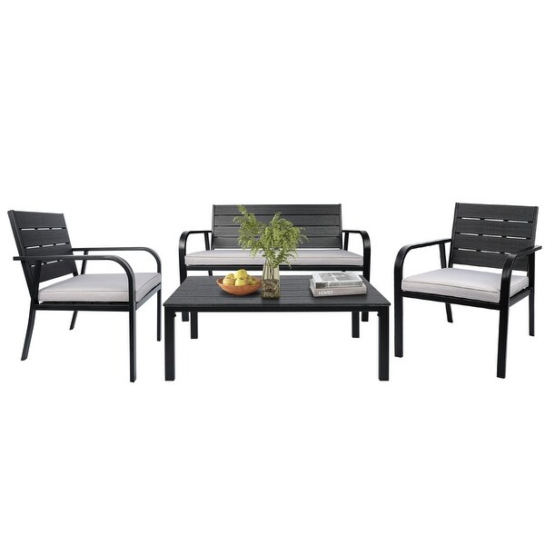 4-Pieces Outdoor Patio Garden Furniture Sets for 4， All-Weather Steel Frame Conversation Sofa Sets with Cushions and Coffee Table - Overstock - 37459403