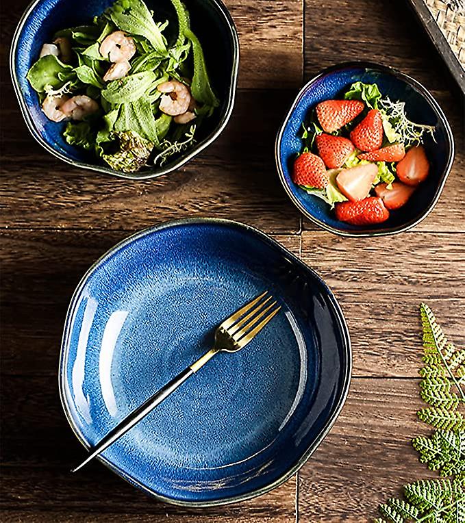 Blue Ceramic Salad Bowls - Set Of 3