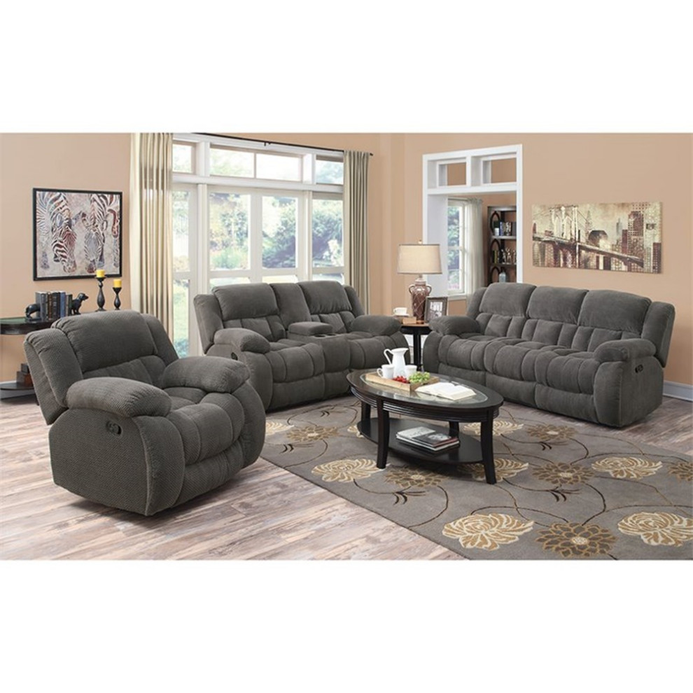 Coaster Weissman Fabric Motion Loveseat with Console in Gray   Transitional   Loveseats   by Homesquare  Houzz