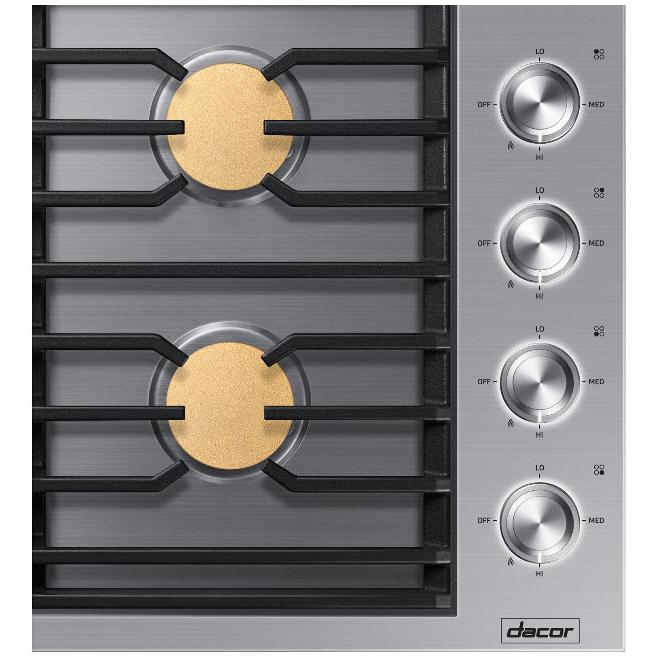 Dacor 30-inch gaz cooktop width Illumina™ Knobs DTG30M954FS/DA