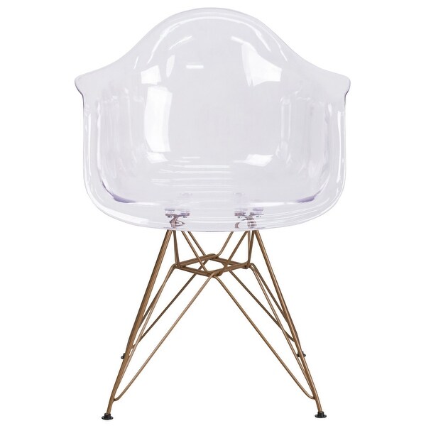 Transparent Side Chair with Arms and Gold Base - Accent and Side Chair