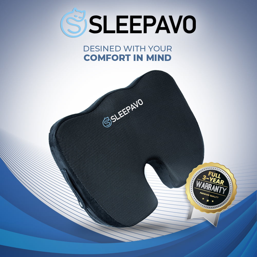 Sleepavo Gel Seat Cushion - Seat Cushions for Office Chairs for Sciatica Pain Relief - Car Seat Cushion - Tailbone Pain Relief Cushion (Black)