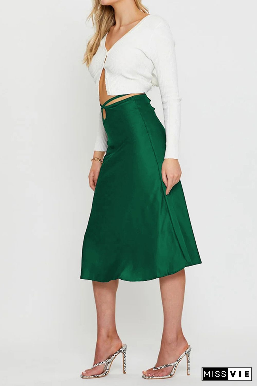 Satin Solid Zip Crop Skirt Wholesale