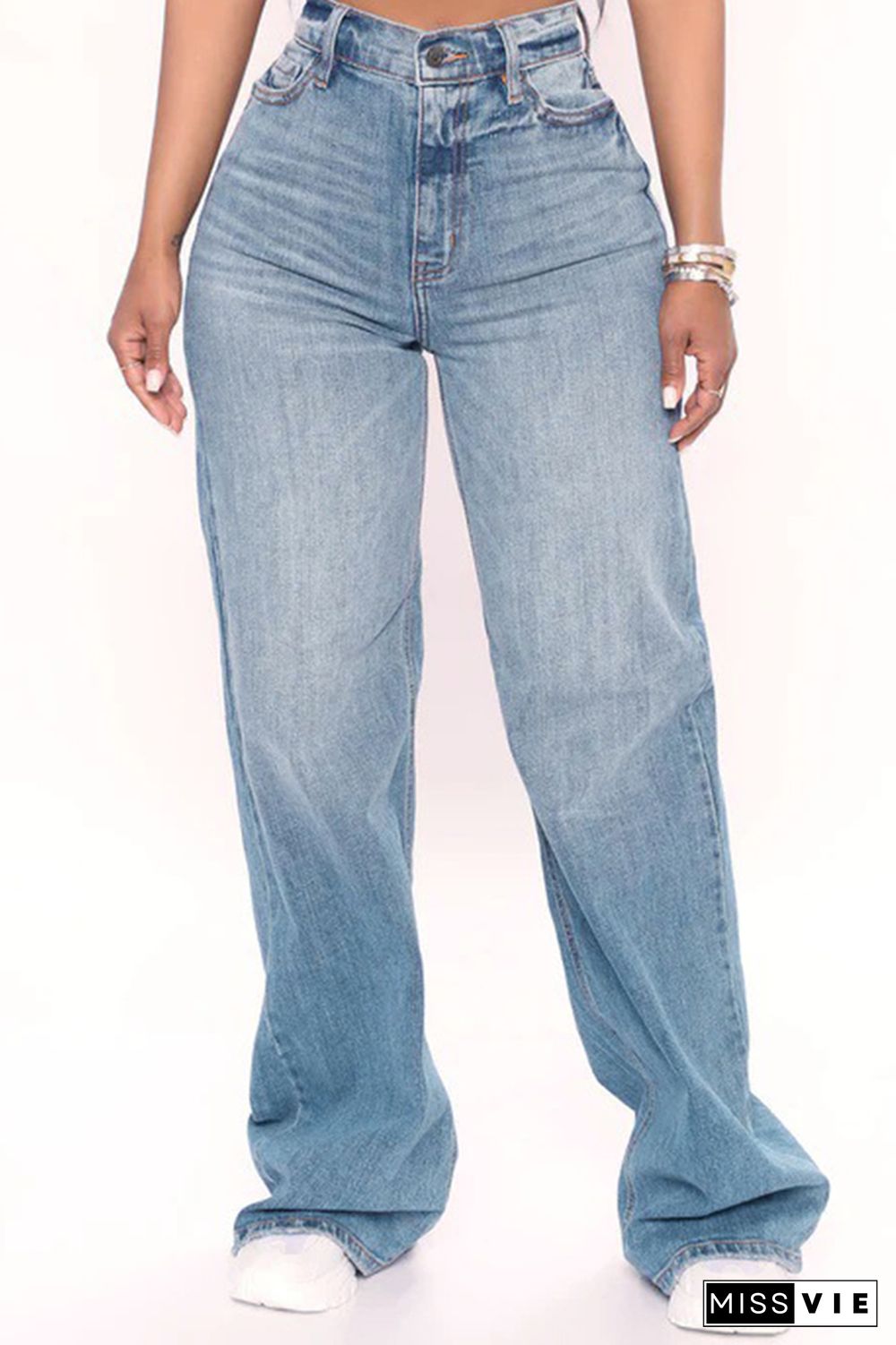 Washed Blue Baggy Loose Fit Jeans Pants