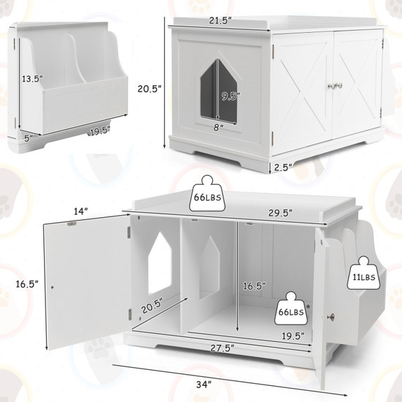 Costway 52139708 Large Wooden Cat Litter Box Enclo...