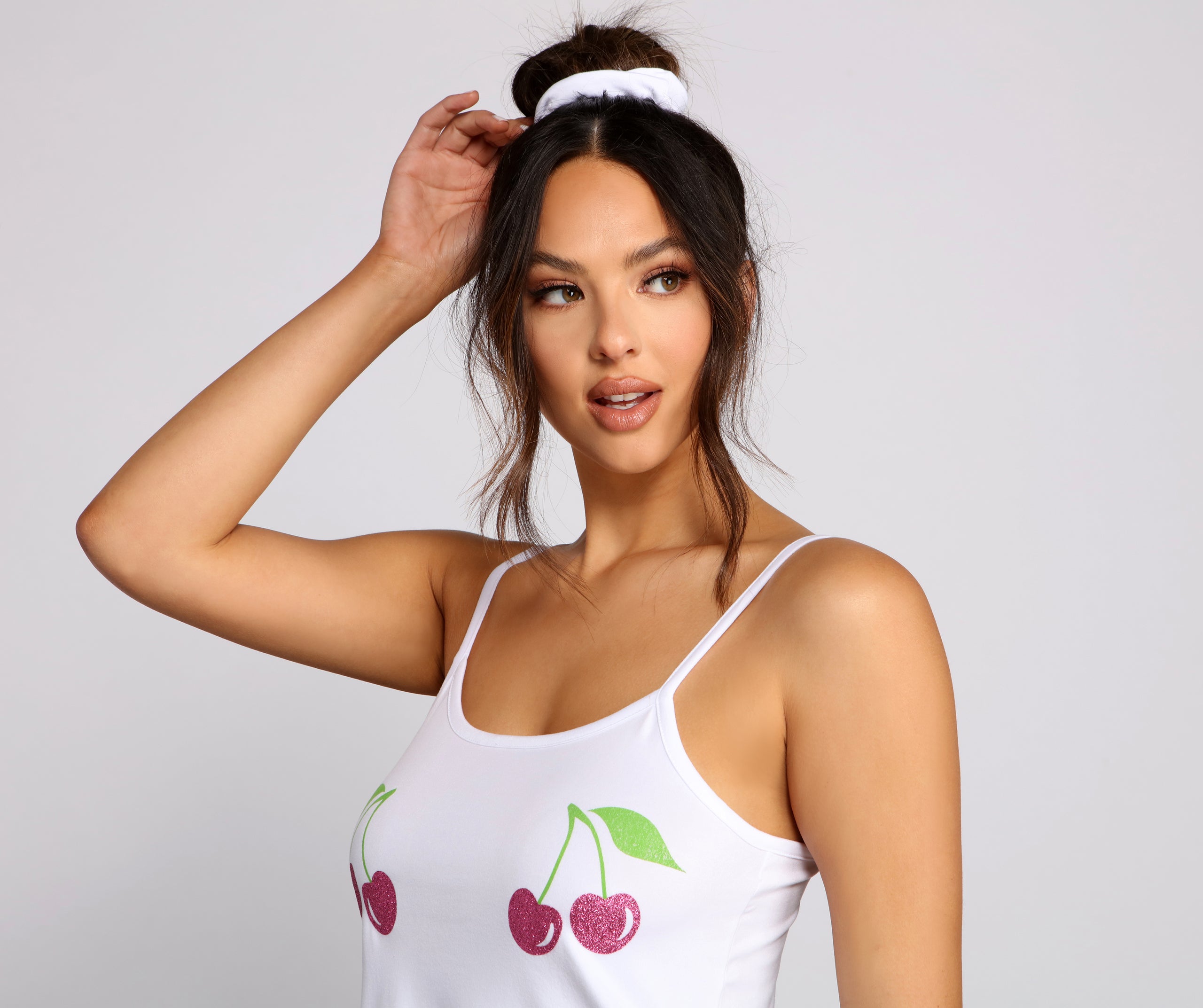 Cherry Charm Tank With Shorts And Scrunchie Set