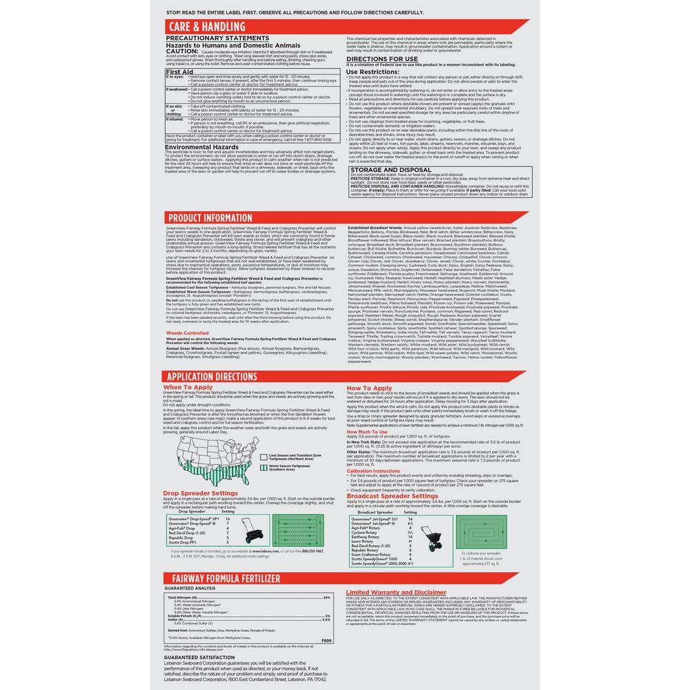 GreenView 36 lbs. Fairway Formula Spring Fertilizer Weed and Feed and Crabgrass Preventer (40-Bags400000 sq. ft.Pallet) 2129173