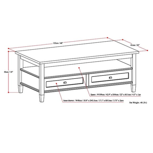 WYNDENHALL Norfolk Wood Transitional Coffee Table - 48 Inches wide