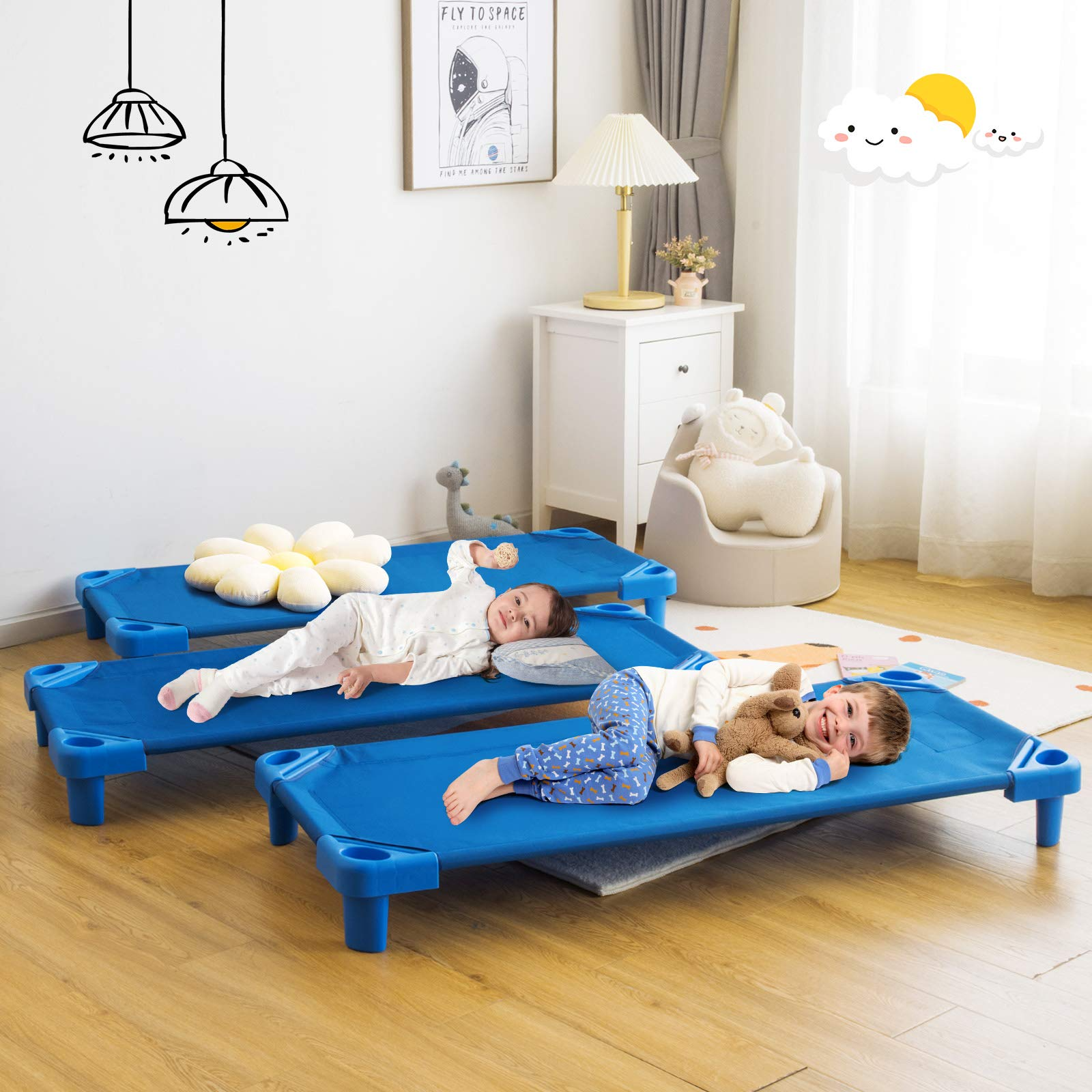 Costzon Stackable Naptime Cots for Kids, Children Daycare Sleeping Mats w/Easy Lift Corner Detachable Cloth