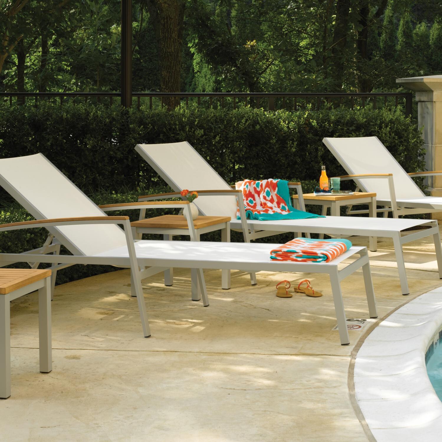 Travira 2 Piece Aluminum Patio Chaise Lounge Set W/ Natural Sling and Tekwood Natural Arm Caps By Oxford Garden