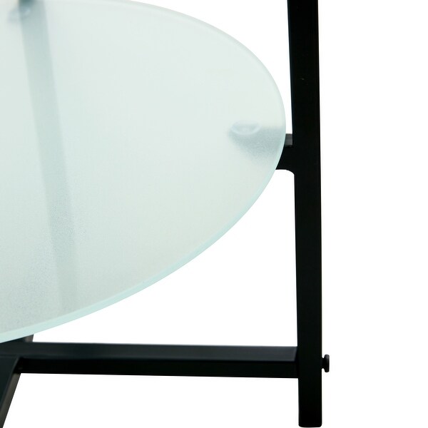 2-layer Round Tempered Glass End Table for Living Room