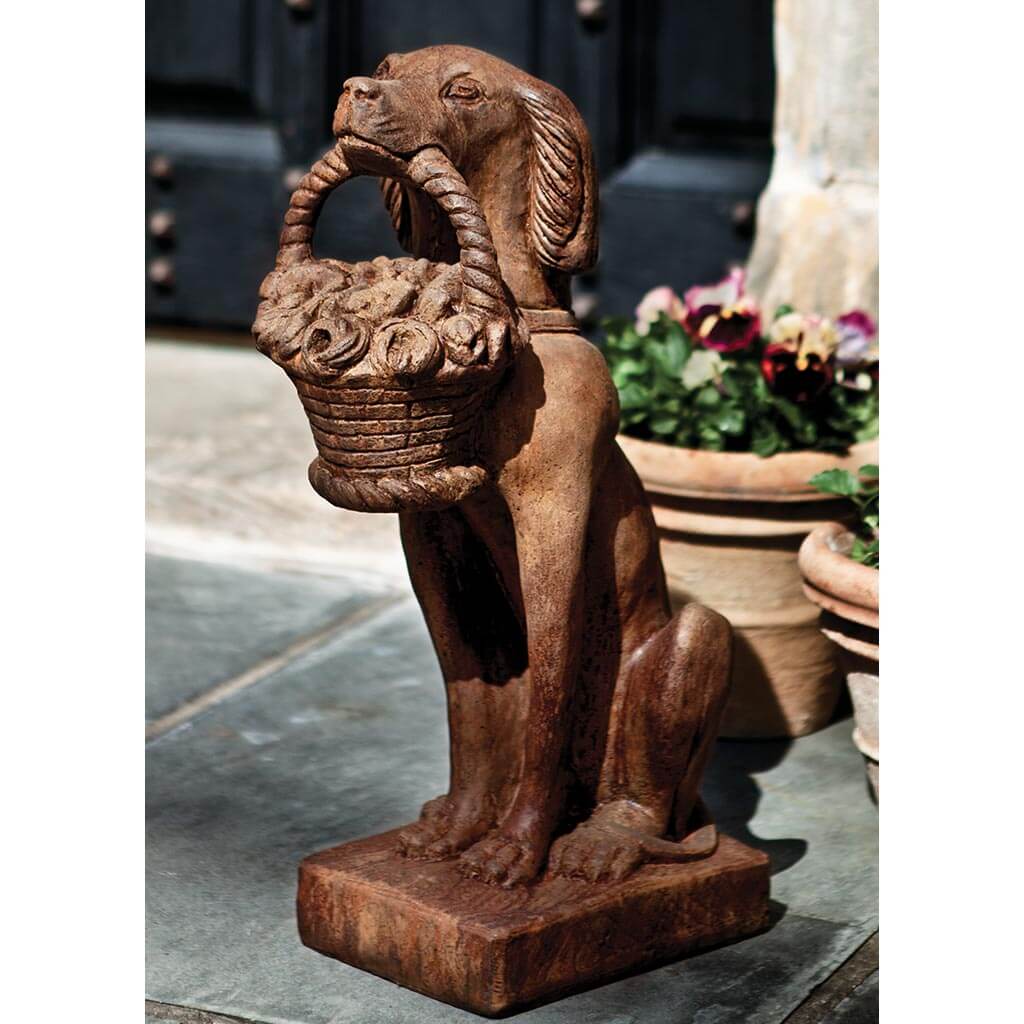 Campania International Vintage Dog with Basket Garden Statue