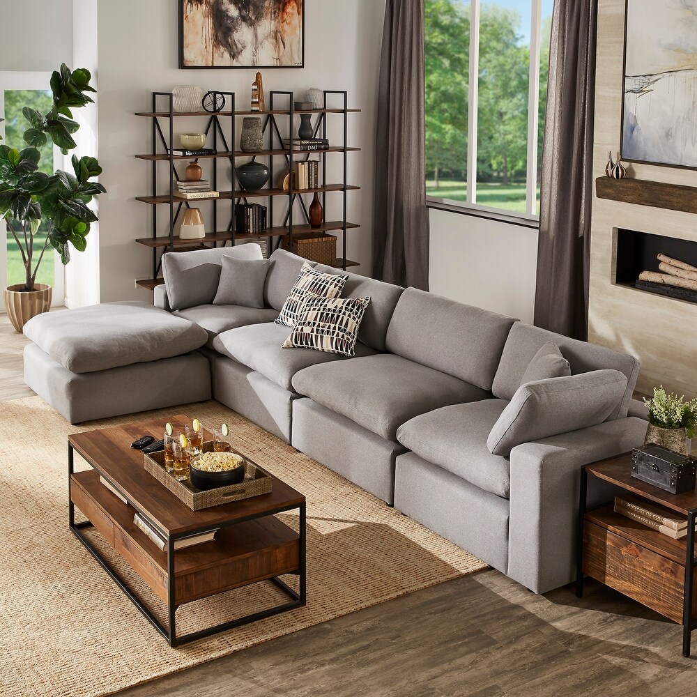 Anka Grey Linen Down Filled Cushioned Chaise Sectional Sofa with Ottoman by iNSPIRE Q Modern