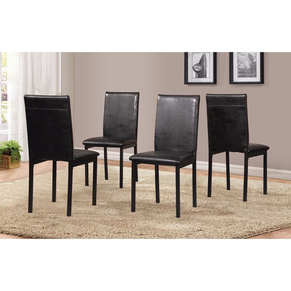 Roundhill Furniture Noyes Faux Leather Seat Metal Frame Black Dining Chairs  Set of 4