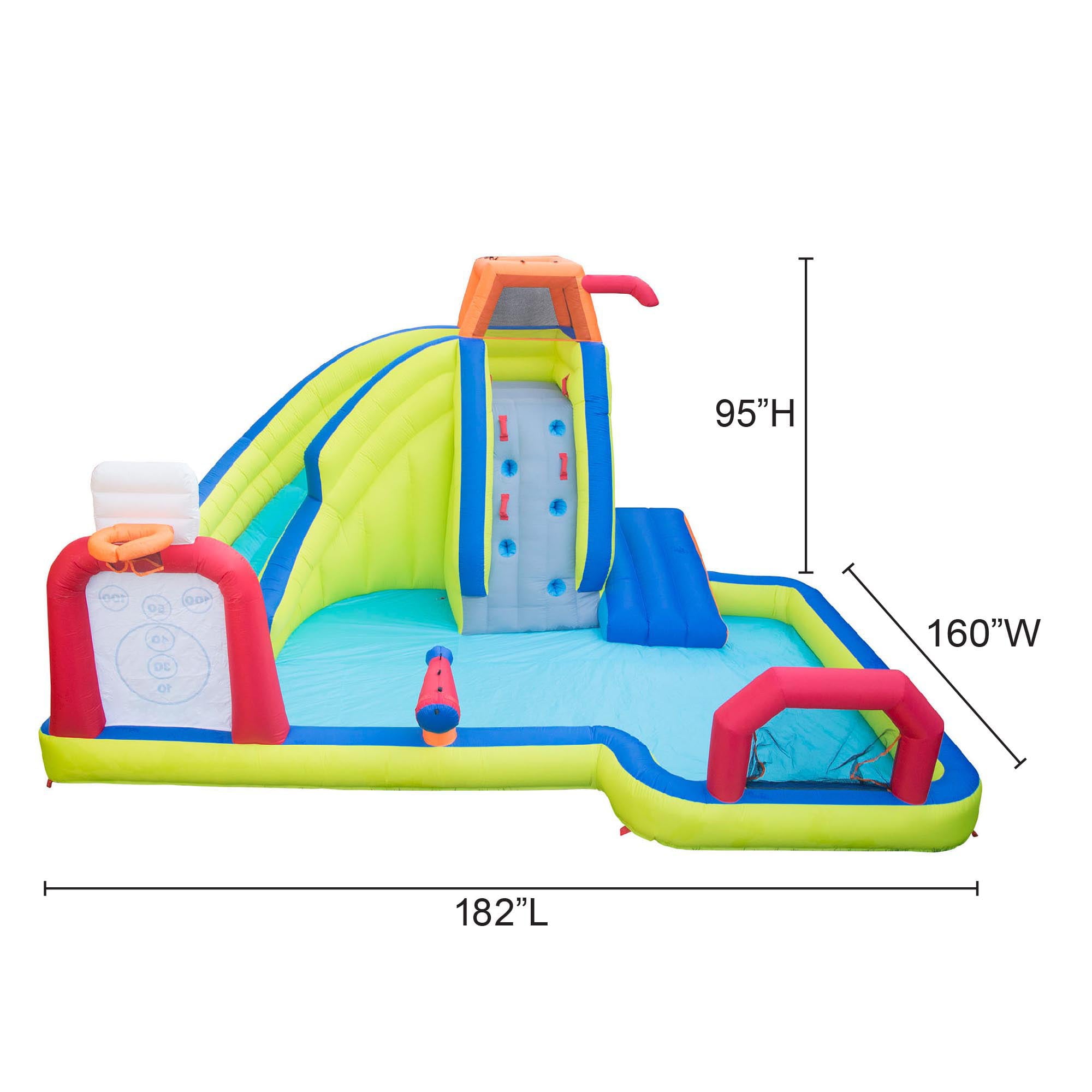 Banzai Inflatable Arcade Splash Water Park Slide W/ SkeeBall Toss, Soccer & Basketball