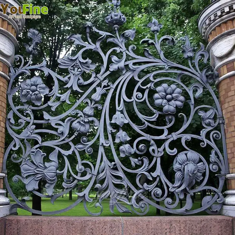 Castles And Villas Wrought Iron Gate With Flower for Home Decor