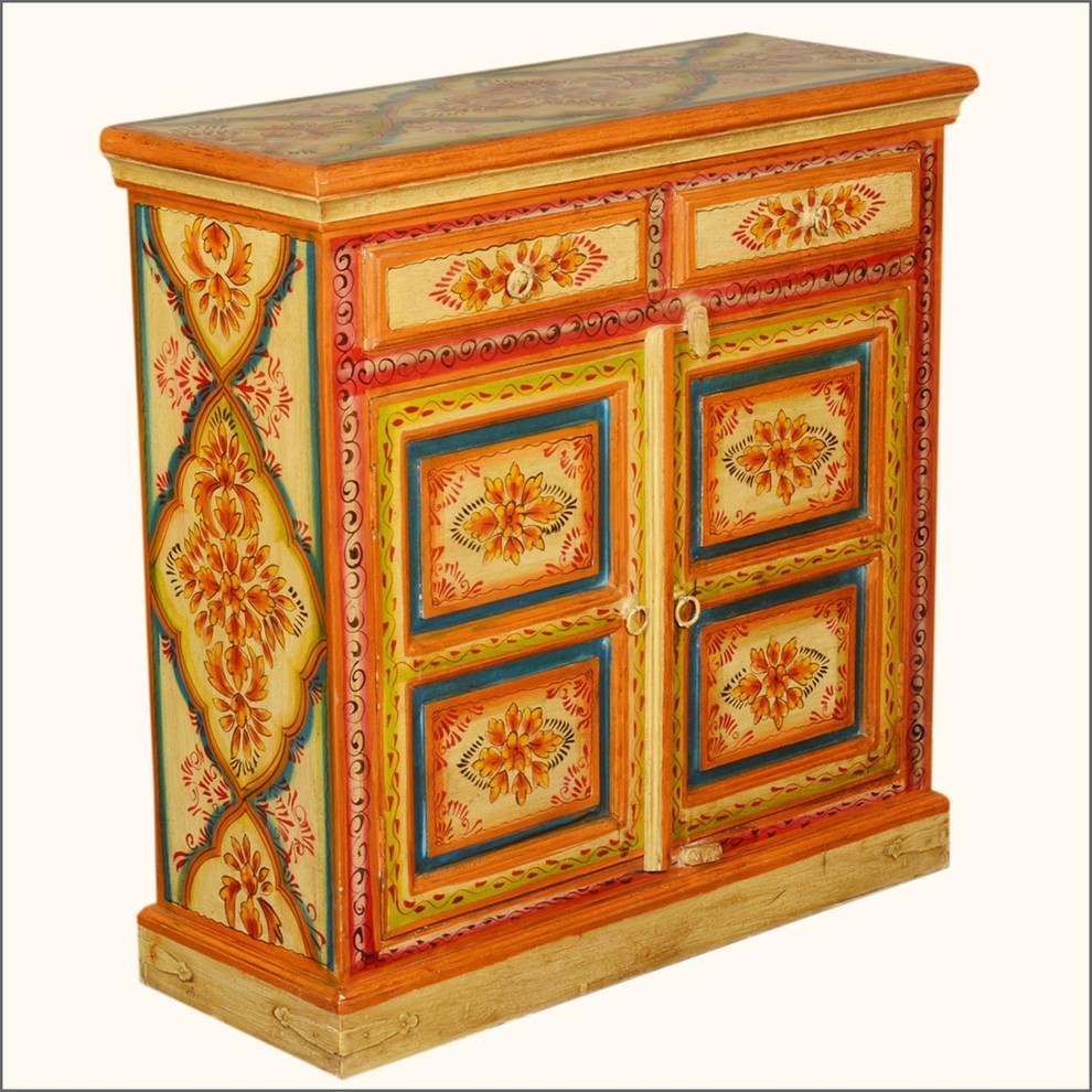 Golden Sun Garden Mango Wood Hand Painted 2 Drawer Storage Cabinet   Tropical   Accent Chests And Cabinets   by Sierra Living Concepts Inc  Houzz