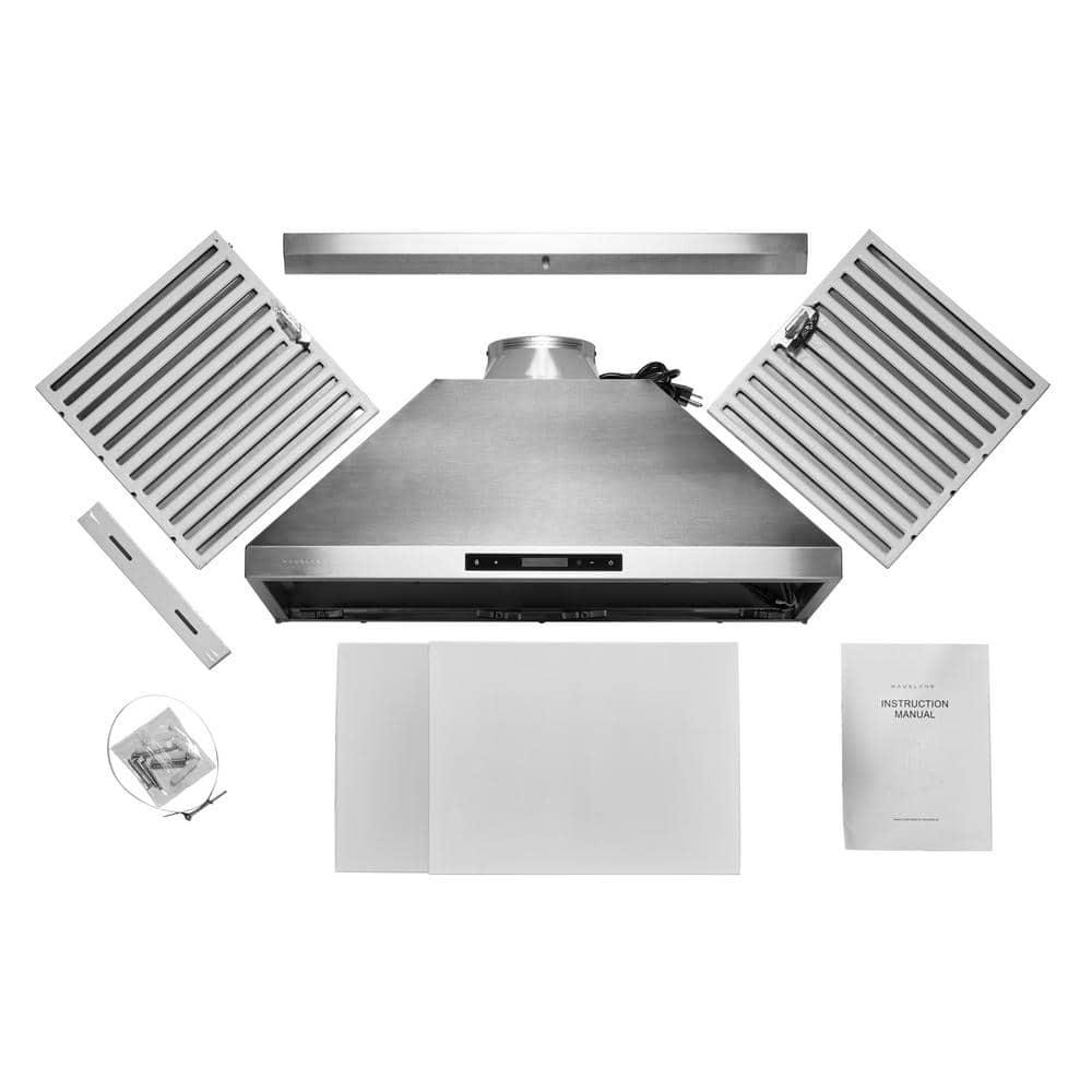 HAUSLANE 30 in Convertible Wall Mount Range Hood with Changeable LED Touch Control Baffle Filters in Stainless Steel