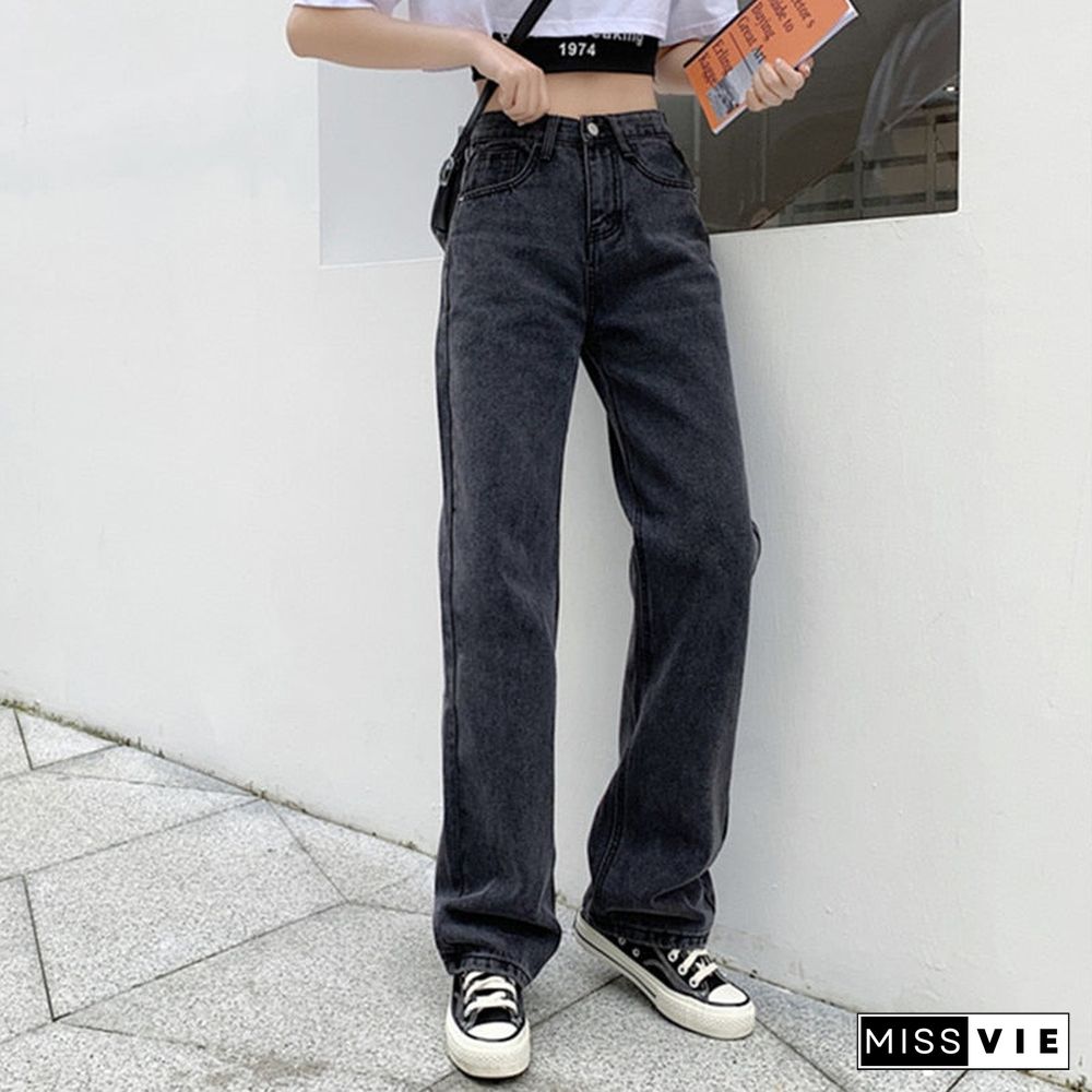 Woman Jeans High Waist Clothes Wide Leg Denim Clothing Blue Streetwear Vintage Quality Fashion Harajuku Straight Pants