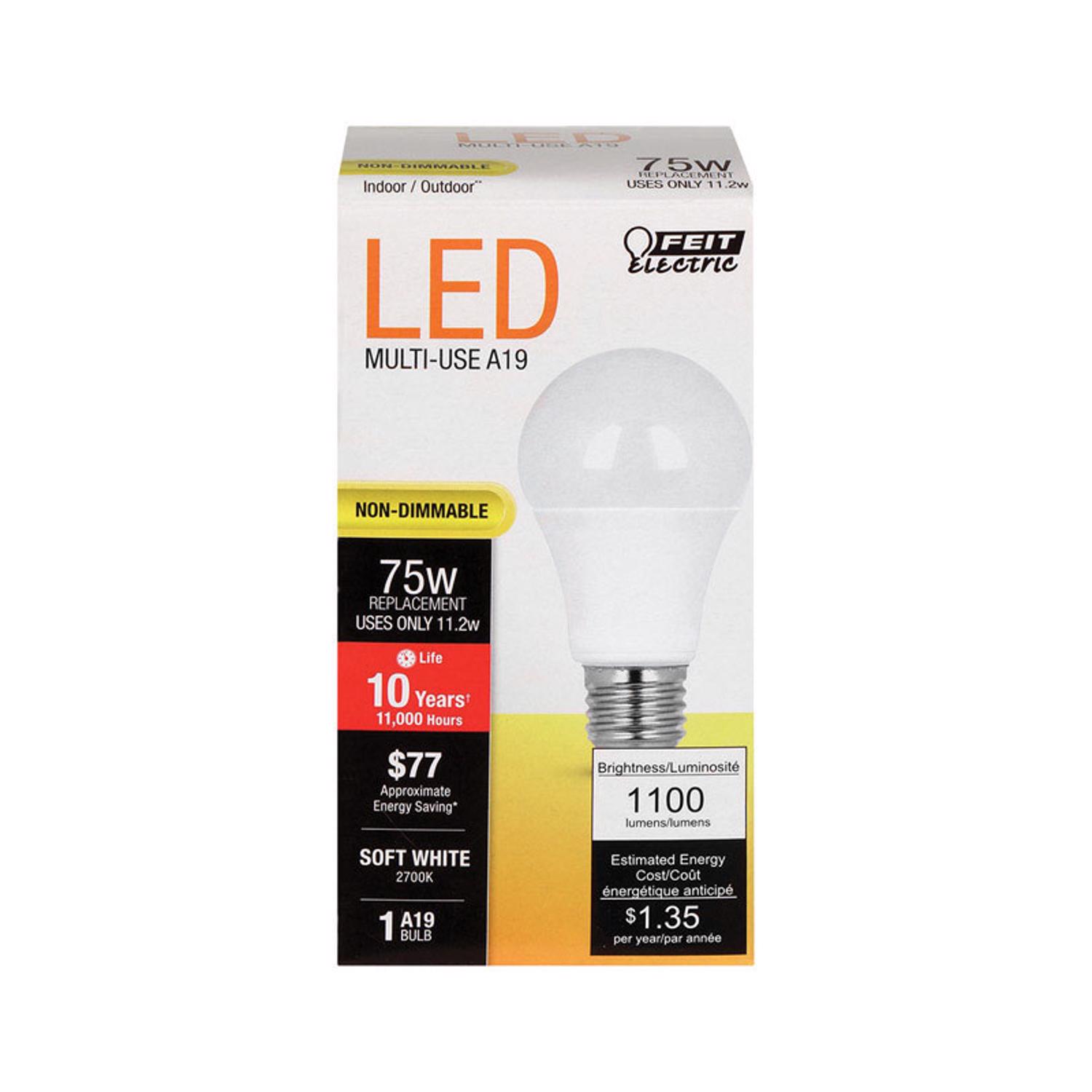 Feit A19 E26 (Medium) LED Bulb Soft White 75 Watt Equivalence 1 pk