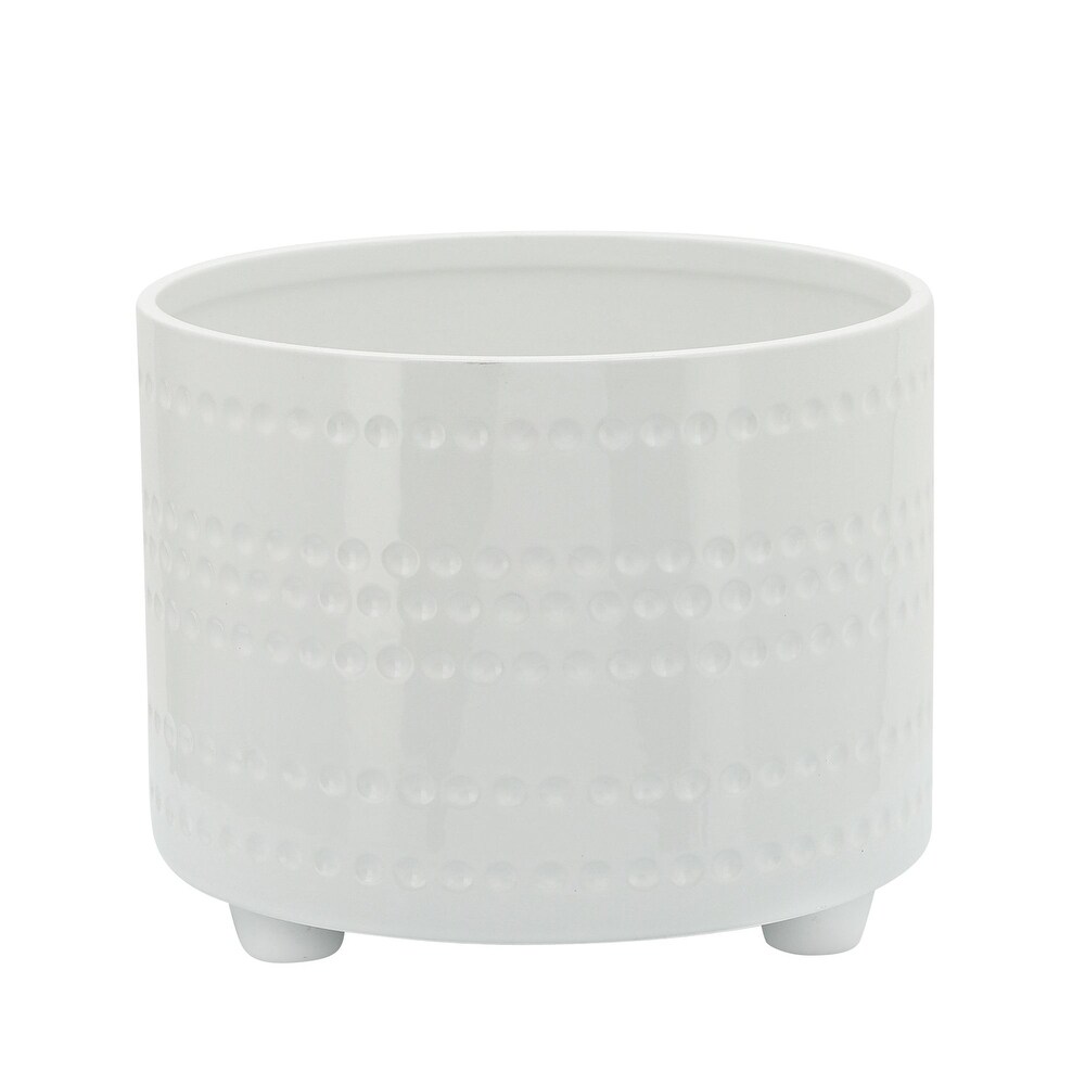 Set of 2 White Ceramic Outdoor Dotted Footed Planters 12\