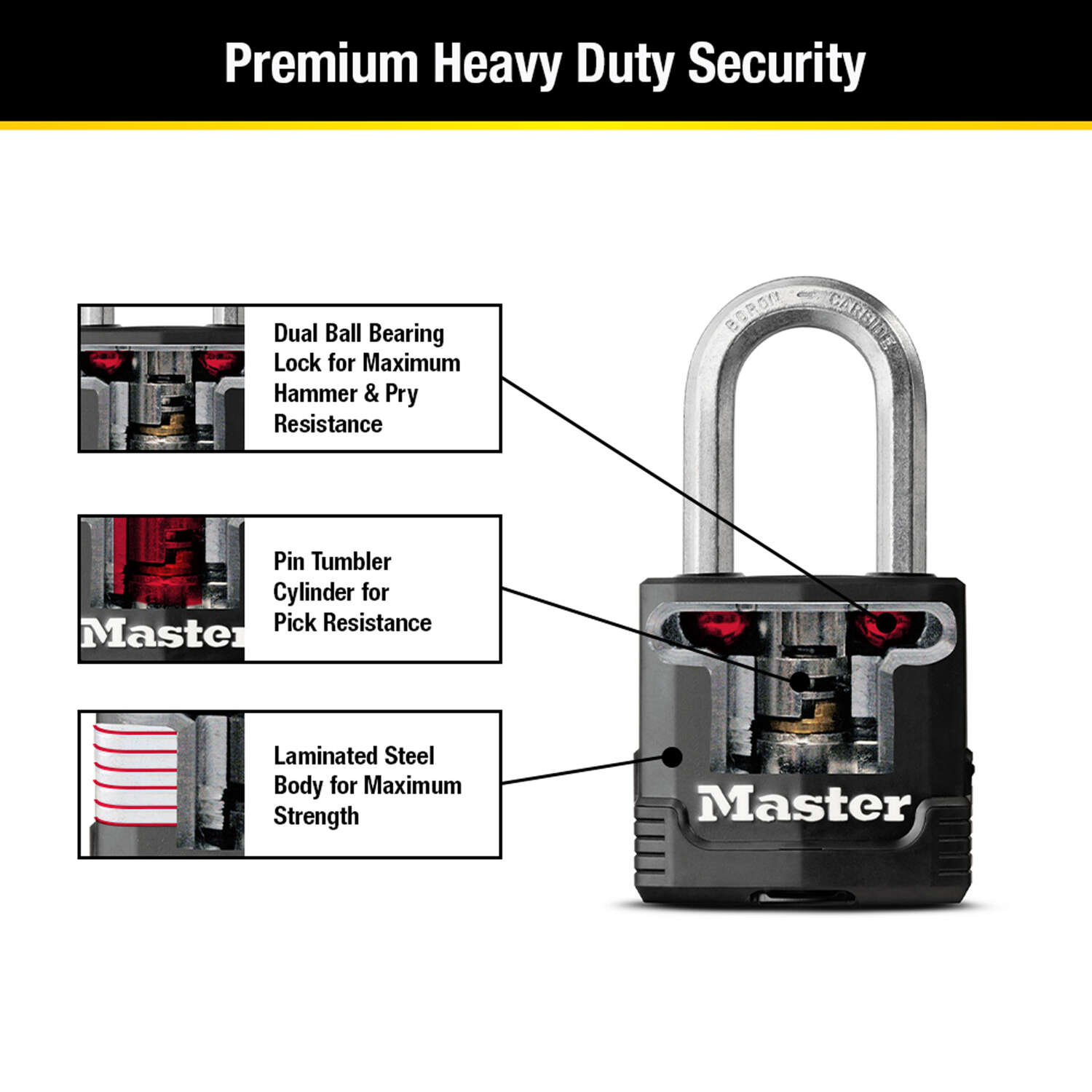 Master Lock 3-9/16 in. H X 1-9/64 in. W X 1-3/4 in. L Steel Ball Bearing Locking Padlock