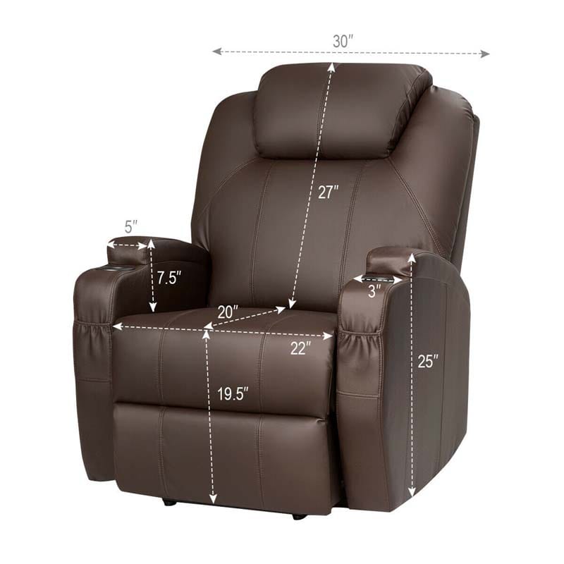 Heated Power Lift Recliner, Elderly Lift Chair, Leather Massage Recliner Sofa with 8 Vibrating Massage Nodes, 3 Side Pockets, 2 Cup Holders