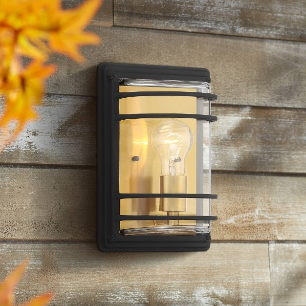 High Modern Pocket Outdoor Wall Light Fixture Mount Porch House Edison Bulb Weatherproof Black Brass Finish Glass Shade