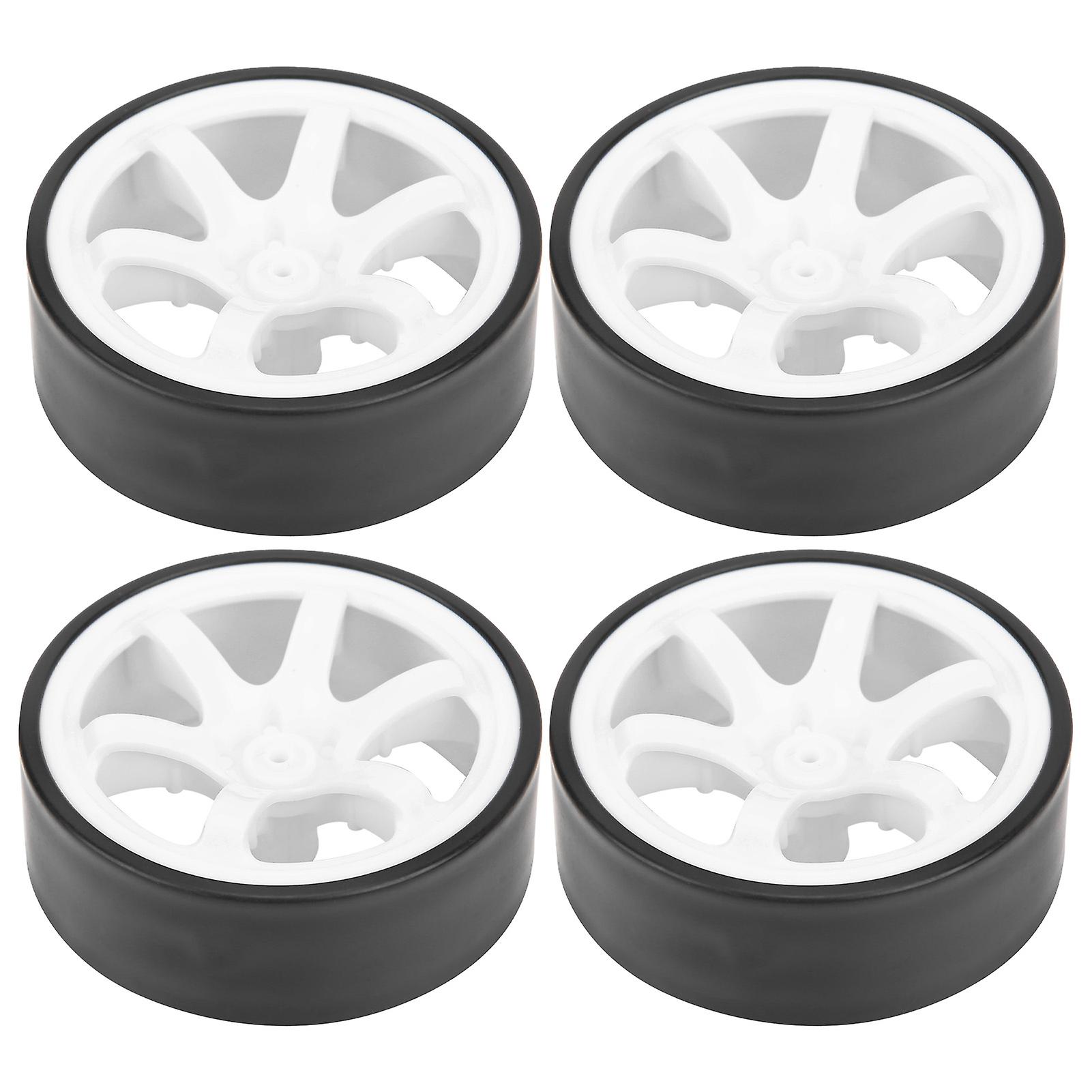 4pcs Rc 6 Spoke Plastic Wheel Rims With Rubber Tires For 1/10 Rc Drift Car Onroad Drifting Car(white )