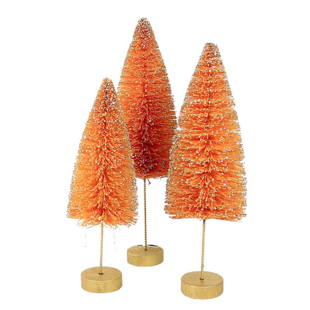 Bethany Lowe Electric Orange Trees Set Of Three Bottle Brush Trees 12 5 Inches Set Of Three Bottle Brush Trees Lc1627 Sisal Orange