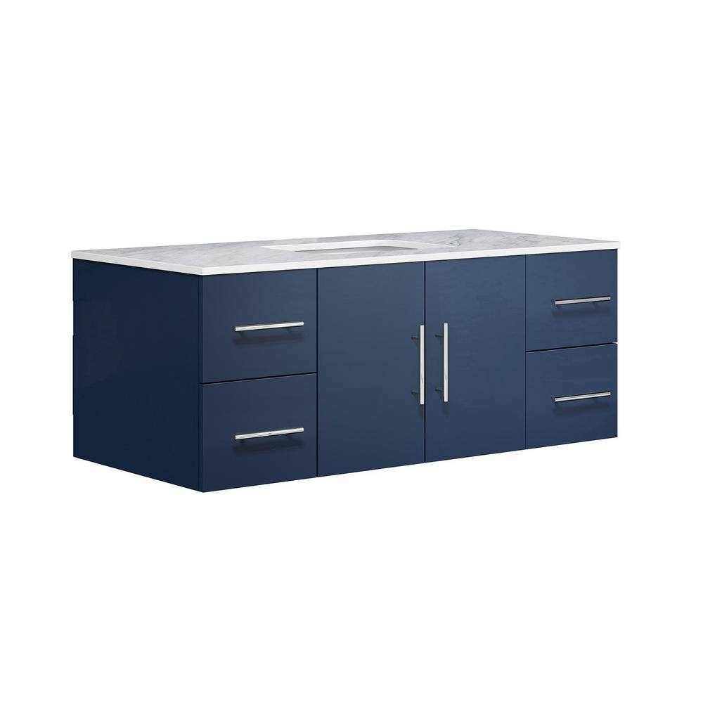 Lexora Geneva 48 in. W x 22 in. D Navy Blue Bath Vanity and Carrara Marble Top LG192248DEDS000