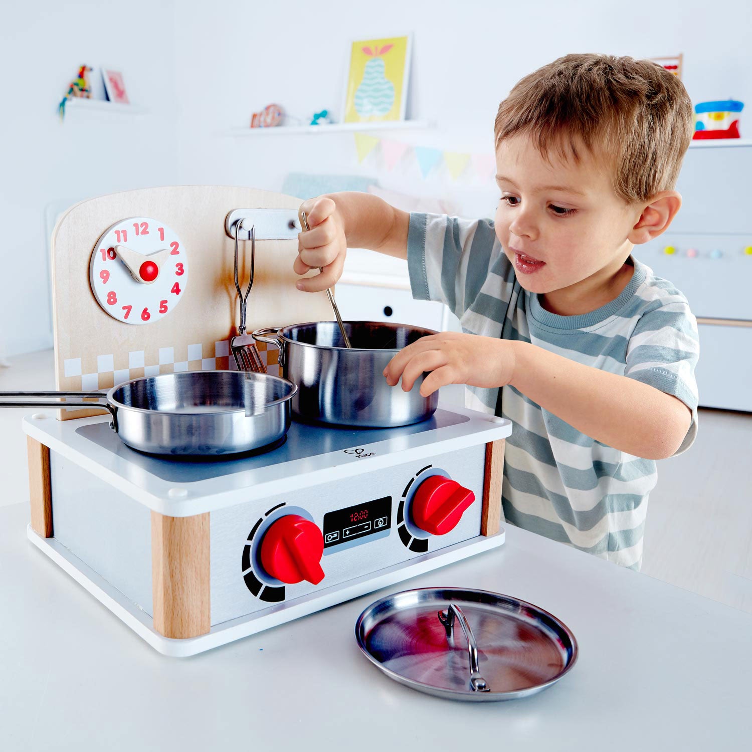 Hape 2-in-1 Child Safe Wood Toy Kitchen and Grill Learning Set (Open Box)