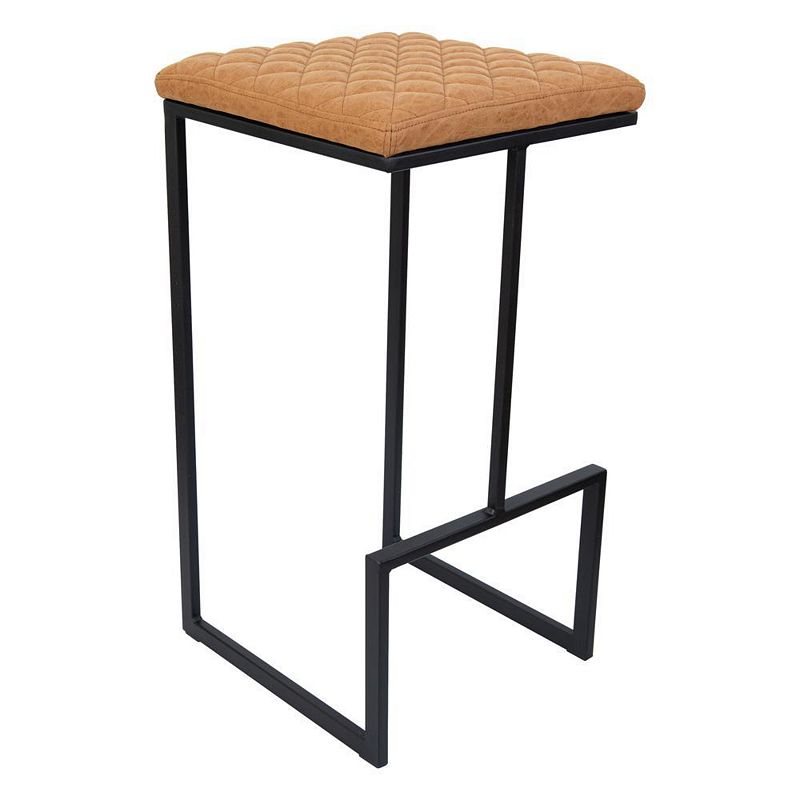 LeisureMod Quincy Quilted Stitched Leather Bar Stools With Metal Frame