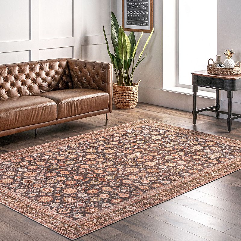 nuLOOM Cathie Persian Floral Machine Washable Area Rug