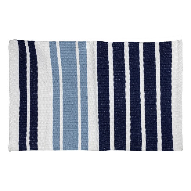 Foreside Home amp Garden 2 x27 x3 x27 Cabana Striped Hand Woven Indoor Outdoor Rug Navy