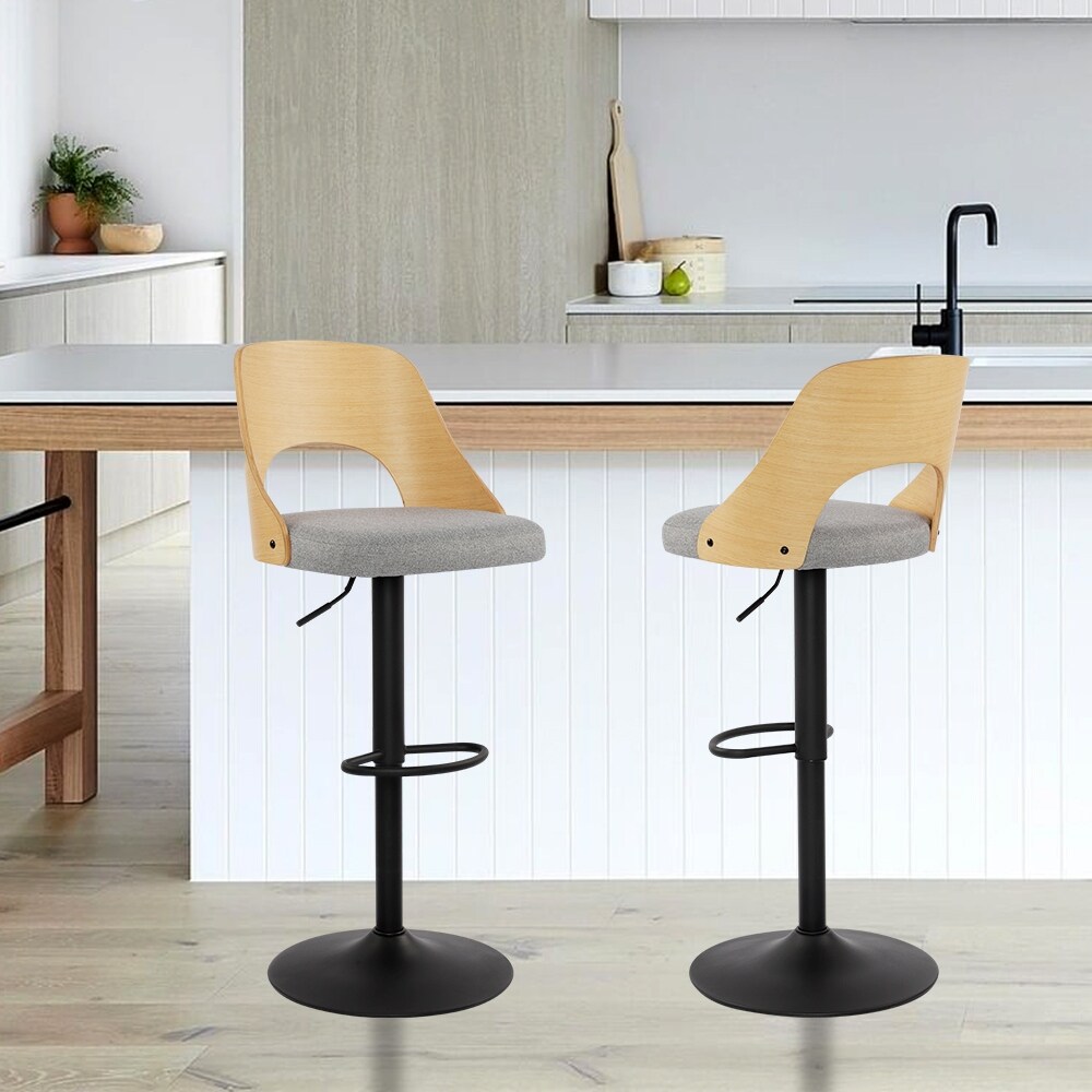 Adjustable Swivel Bar Stools Set of 2 with Fabric Upholstered Seat and Bentwood Back