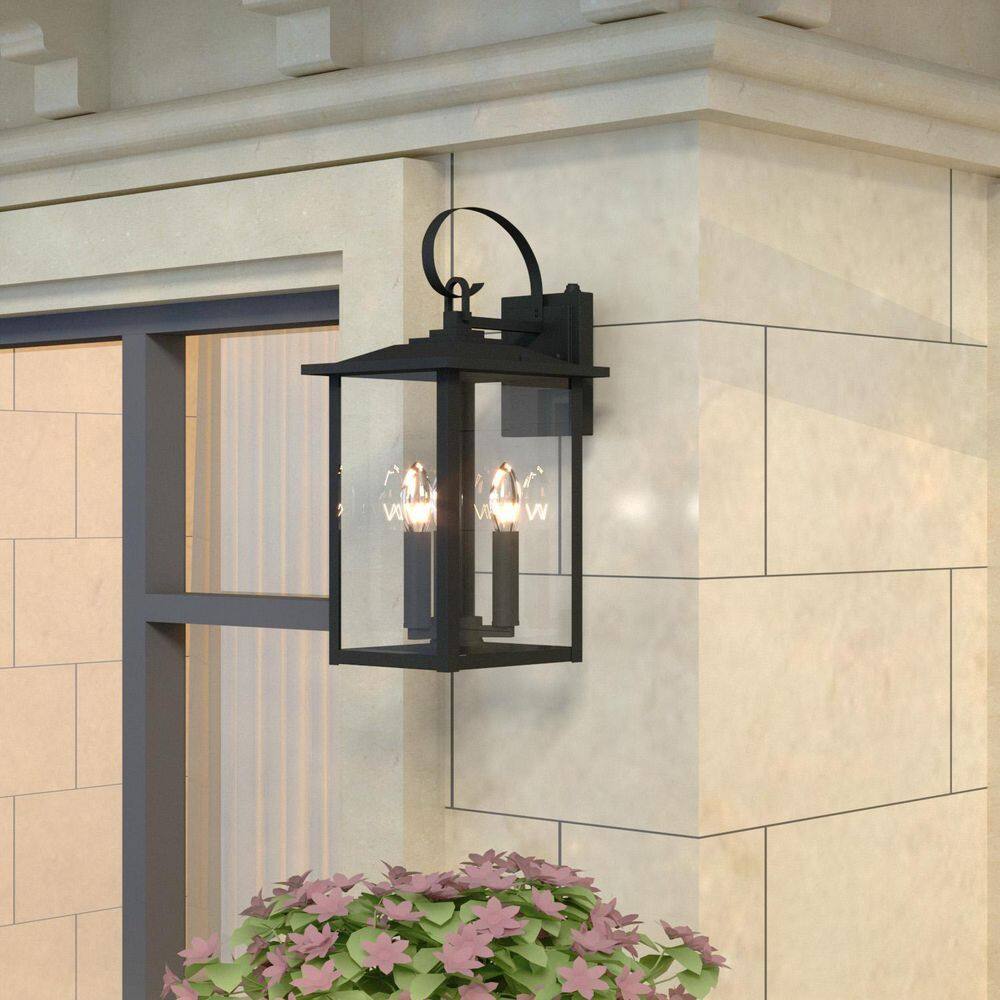 Maxax Hawaii 19.88 in. H 3-Bulb Black Hardwired Outdoor Wall Lantern Sconce with Dusk to Dawn MX7004-W3BK