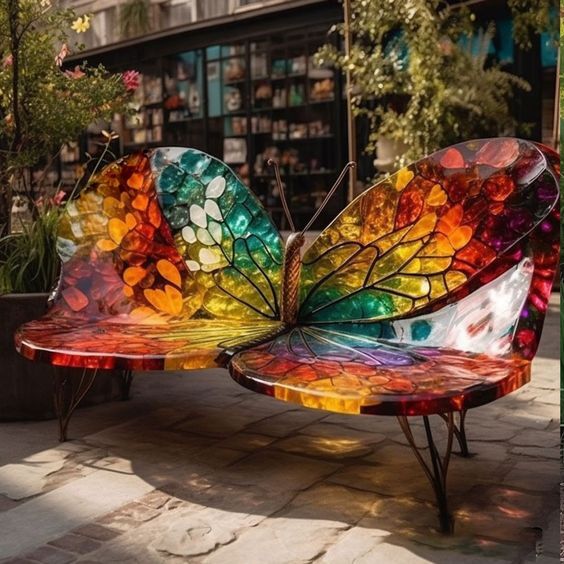 💝LAST DAY 70% OFF🔥Garden art iron&Stained Glass Butterfly Benches