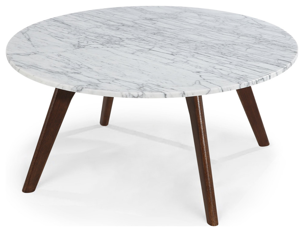 Mid Century Coffee Table  Angled Legs With Gorgeous Marble Top  Walnut/White   Midcentury   Coffee Tables   by Declusia  Houzz