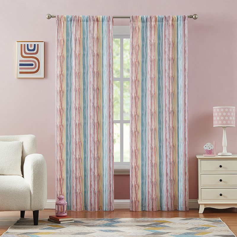 Hopscotch Gabbie Watercolor Stripe Room Darkening Set of 2 Window Curtain Panels