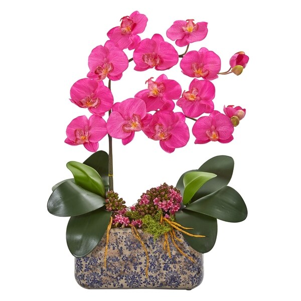 Phalaenopsis Orchid Artificial Arrangement in Ceramic Vase