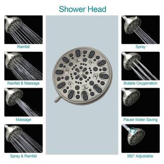 Logmey 7-Spray Patterns with 1.8 GPM 5 in. Wall Mount Dual Shower Heads with Hose and Shower Arm in Brushed LM-701SS