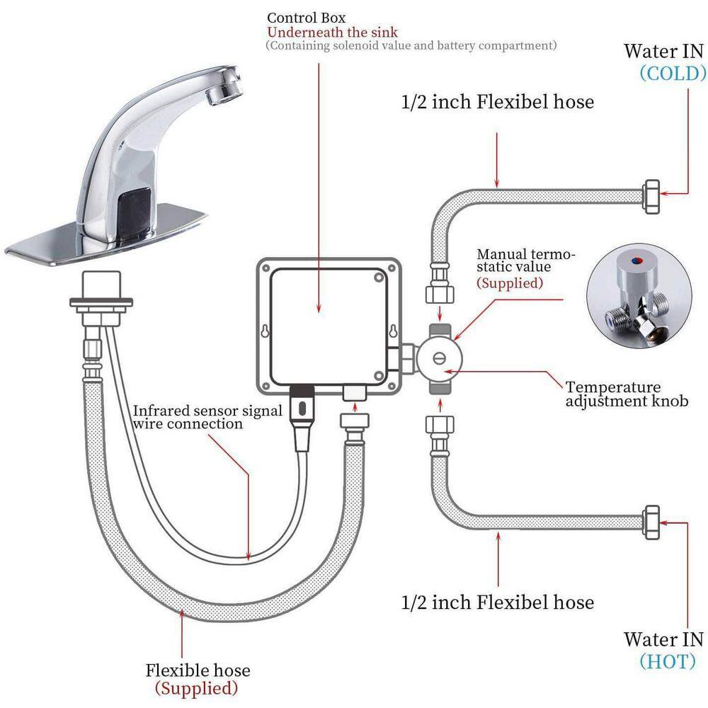 BWE Automatic Sensor Touchless Bathroom Sink Faucet With Deck Plate In Polished Chrome A-918102-C