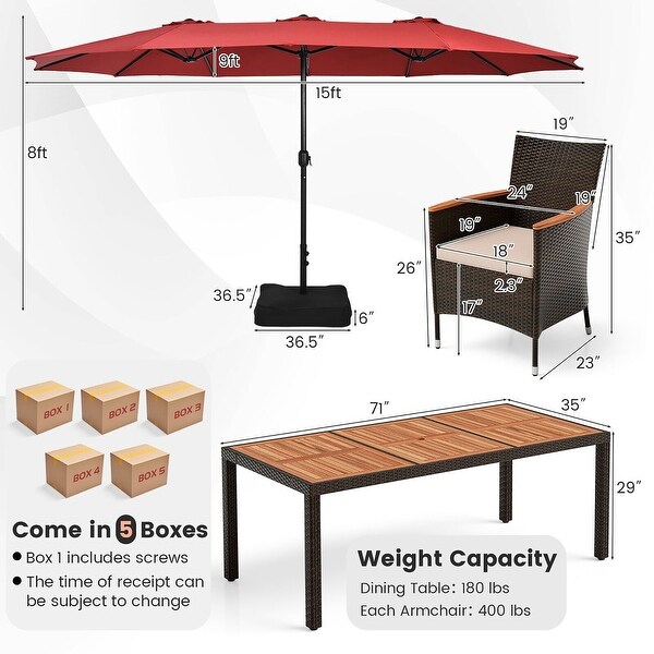 Gymax 9 Piece Patio Wicker Dining Set w/ DoubleSided Patio Wine