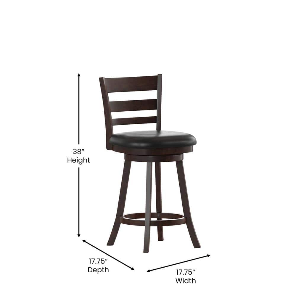 TAYLOR + LOGAN 38 in. Espresso/Black Full Wood Bar Stool with Wood Seat CO-504440-TAYLH