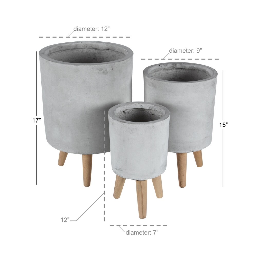 Black White or Grey Fiber Clay Boho Modern Planter Round (Set of 3)   S/3 12\