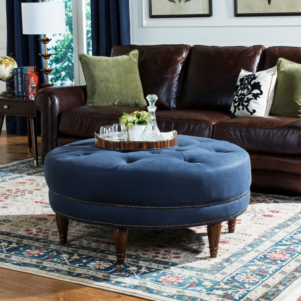 Joan Round Linen Ottoman   Traditional   Footstools And Ottomans   by Rustic Home Furniture Deco  Houzz